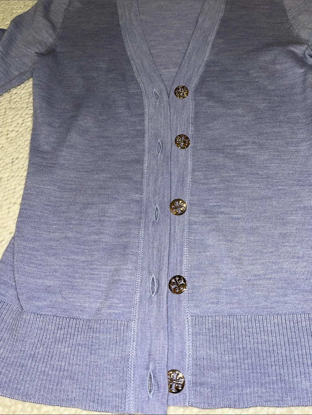 Tory Burch Periwinkle V-Neck Button-Front Cardigan
